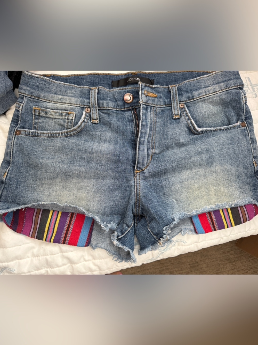 Joe's Jeans Light Blue Denim Cutoff Shorts with Striped Serape Pocket Lining